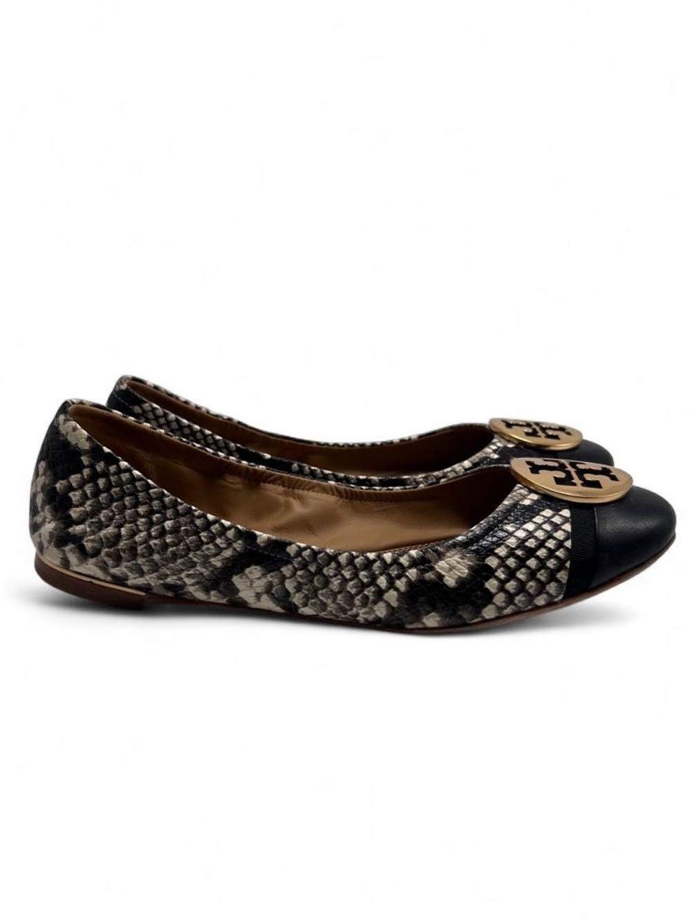 Tory Burch Minnie Cap-Toe Ballet Flats in a stamped python/snakeskin leather 8.5